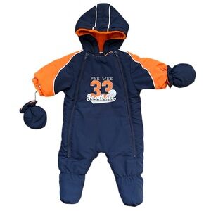 Okie Dokie Navy Orange PeeWee Football Winter Snowsuit Enclosed Feet 3/6 Months